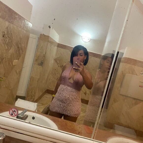 Sexy Plunge Neck Cutout  Halter Backless Pink Feather Glinda Mini Dress - Picture 13 of 13